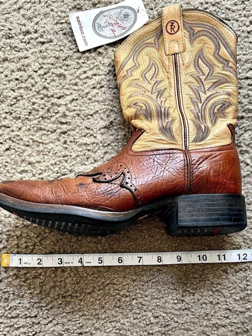 Tony Lama Men’s 8 Genuine Leather Square Toe Cowboy Western Boots Brown Tan - Picture 15 of 16